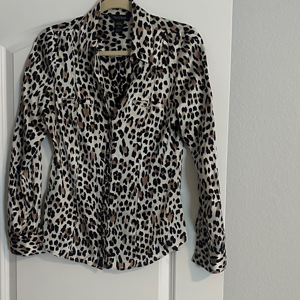 White House Black Market Animal Print Silk Blouse